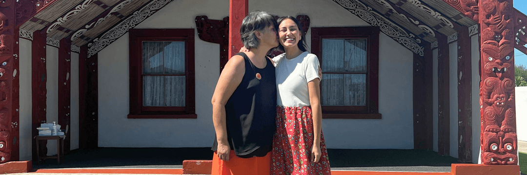 Megan Shott with her mother at the set of her first project, My Girl, a short film about Indigenous identity, commissioned by the Arts Council of Wood Buffalo as part of their Connection to Land video series.